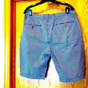 J.Crew 33 x 10.5” blue white gingham check picnic plaid woven cotton shorts EUC